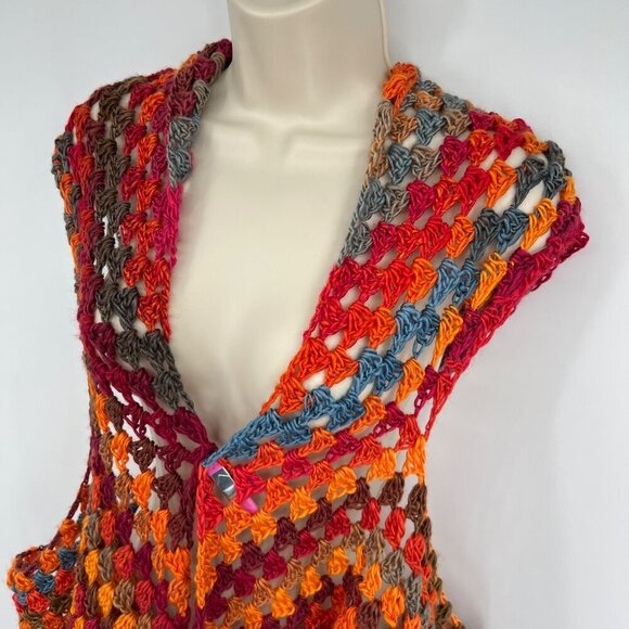 Crochet bohemian boho vest one size woman's vibrant medium large - Picture 2 of 9